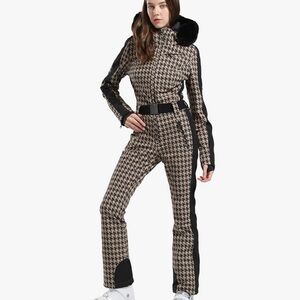 Women’s Snowsuit Ski Houndstooth Jumpsuit Med